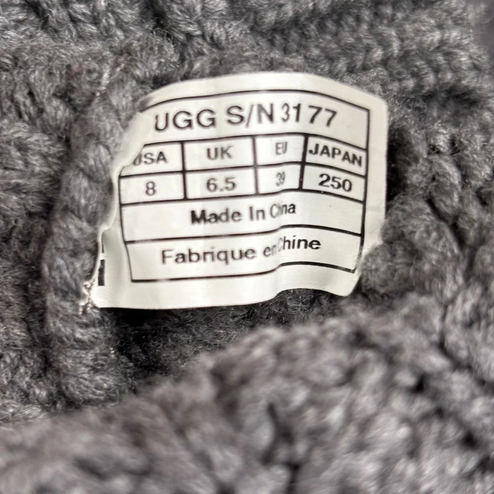 UGG Tularosa Women's‎ Gray Cable Knit Mid-Calf Boots Sheepskin Lined 3177 SIZE 8